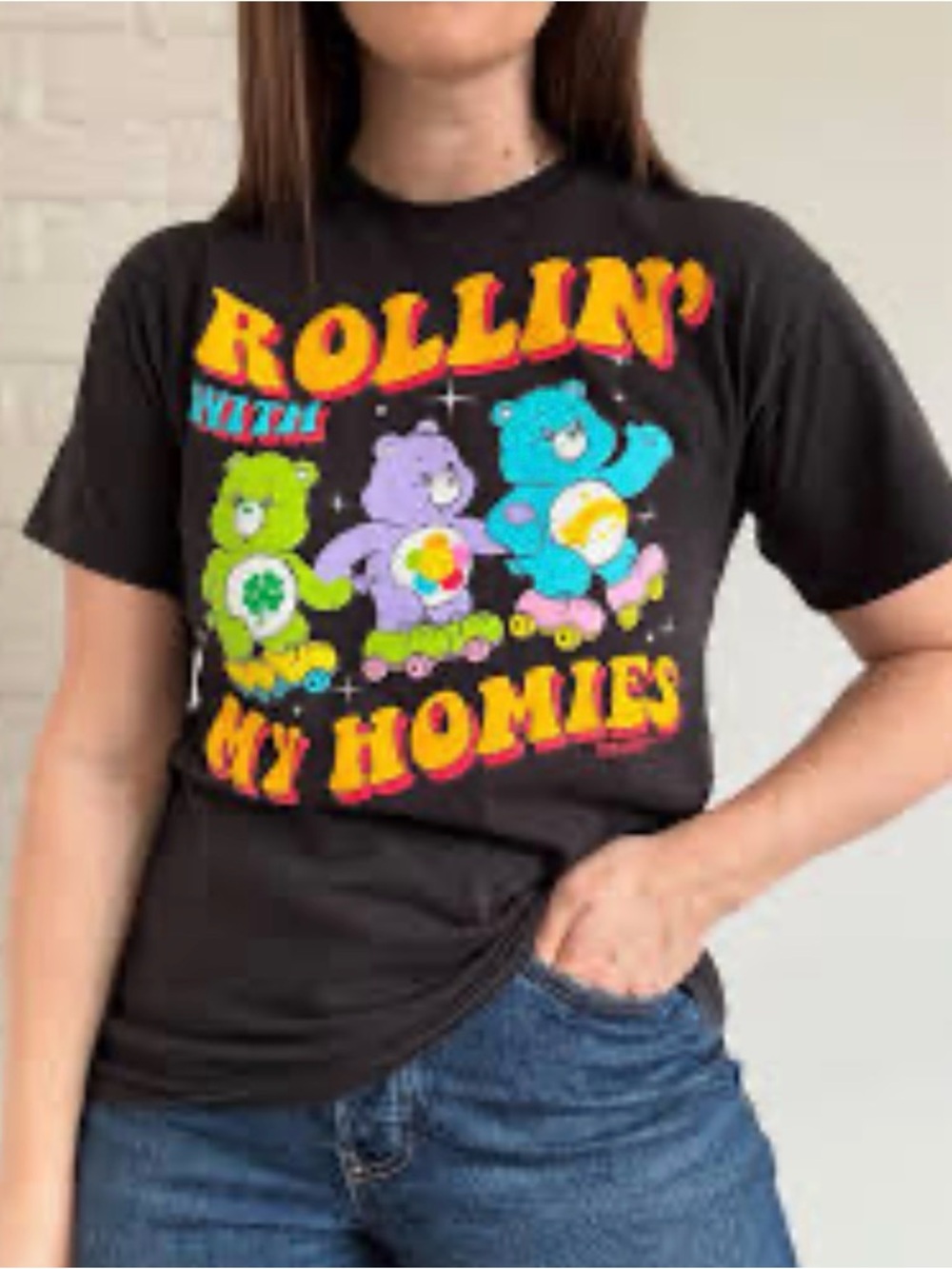 Rollin' With My Homies Care Bears Graphic Tee - Black